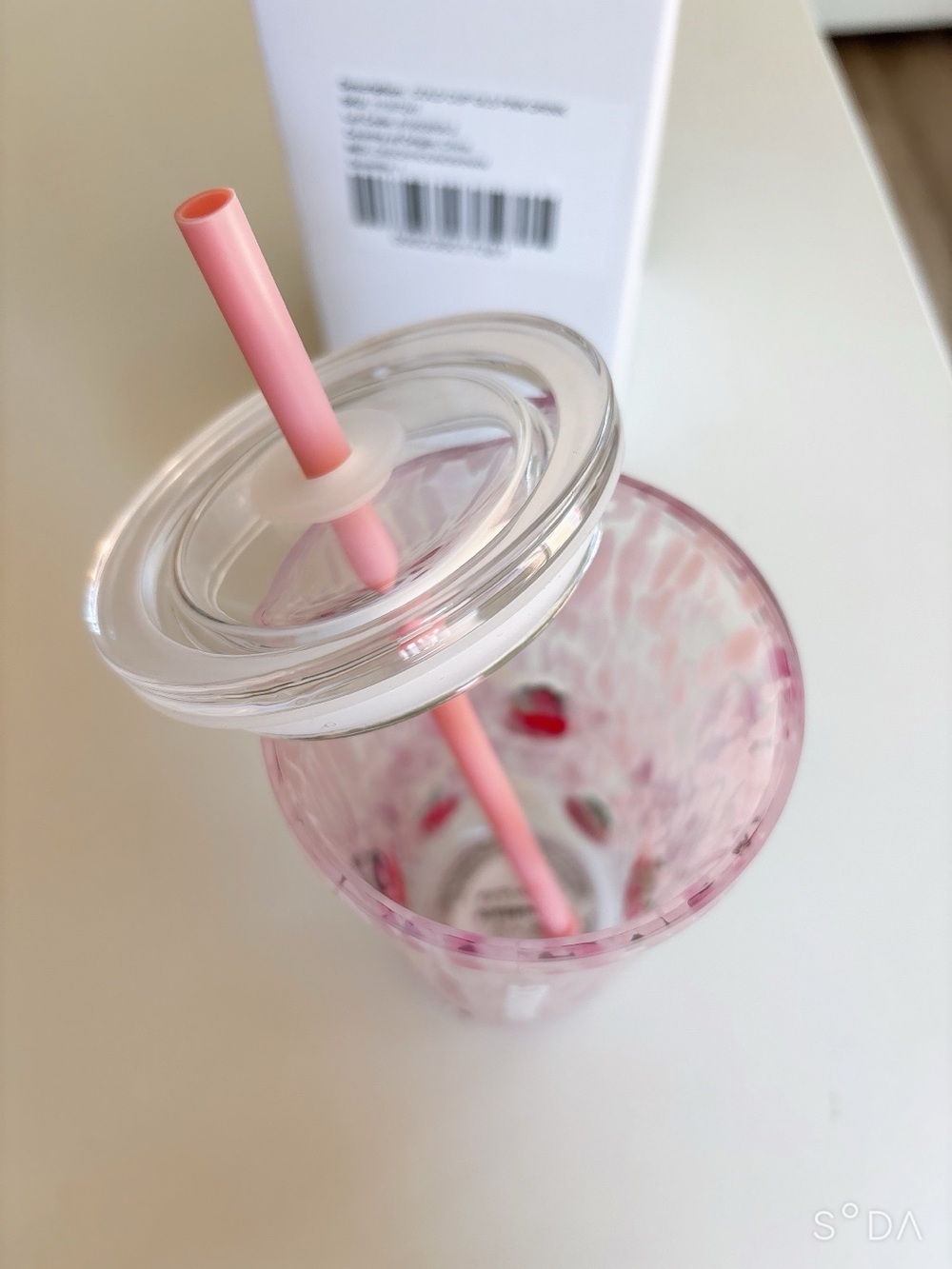 Starbucks Pink Strawberry Pattern Reusable Cup with Straw - Picture 2 of 2